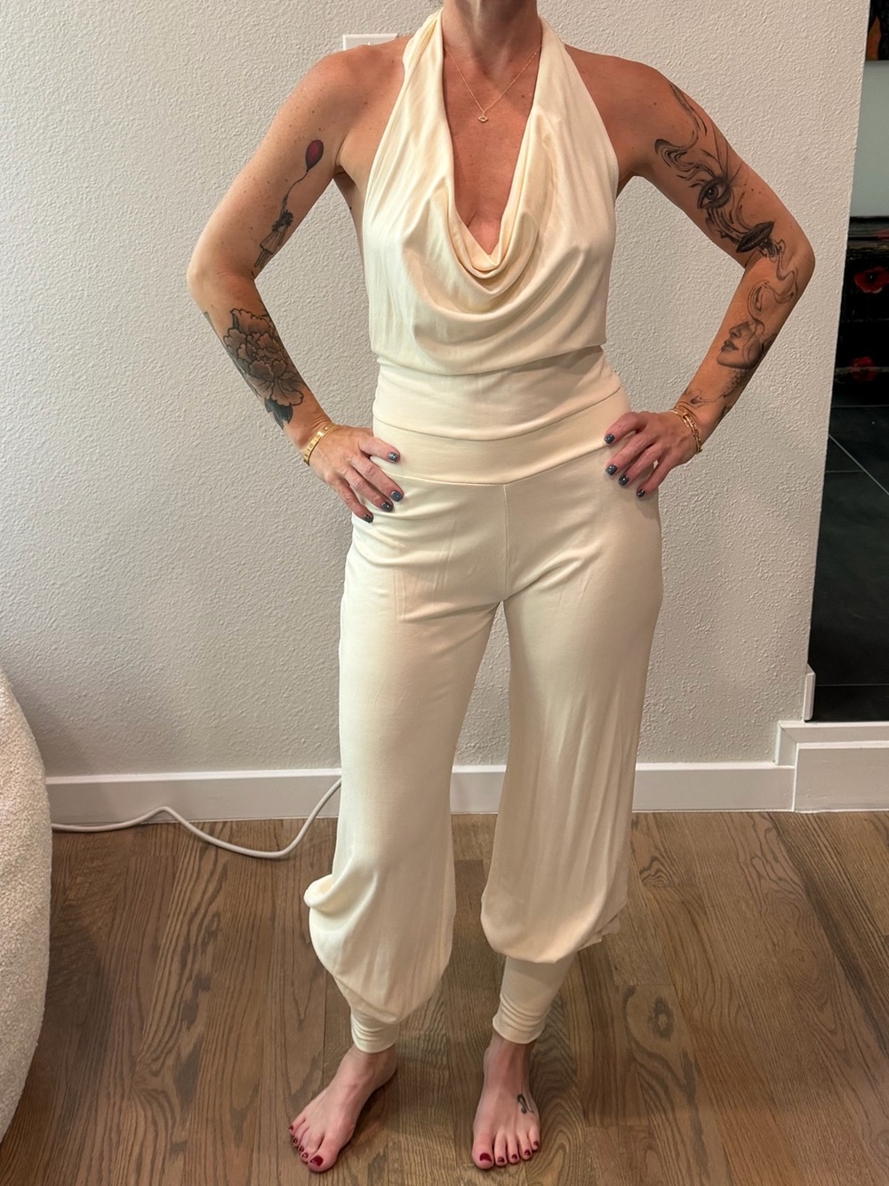 Cream Halter Drape Neck Jumpsuit (XS) never worn